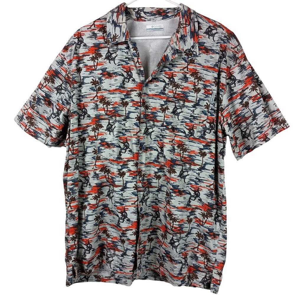Columbia Trollers Best PFG Tropical Shirt Marlin Print Mens L Coastal Gorpcore